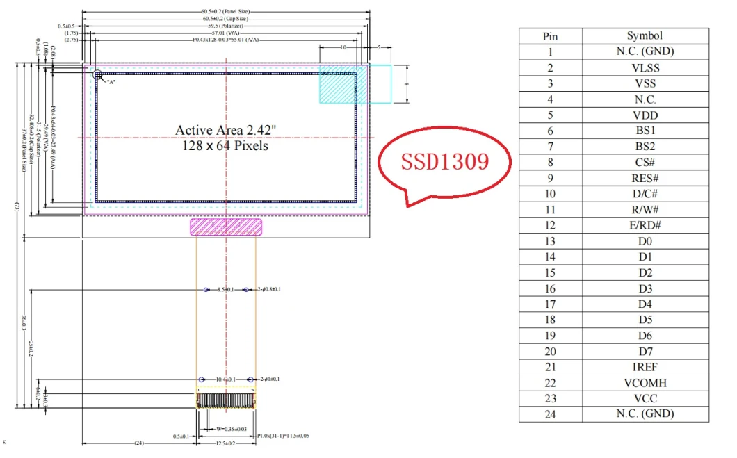 High Performance 2.42-Inch OLED Display with 128X64 Resolution OLED Module